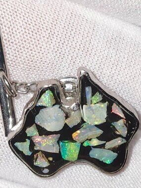 Vintage Sterling Silver Mosaic Opal Australia Map Tie Tack Pin